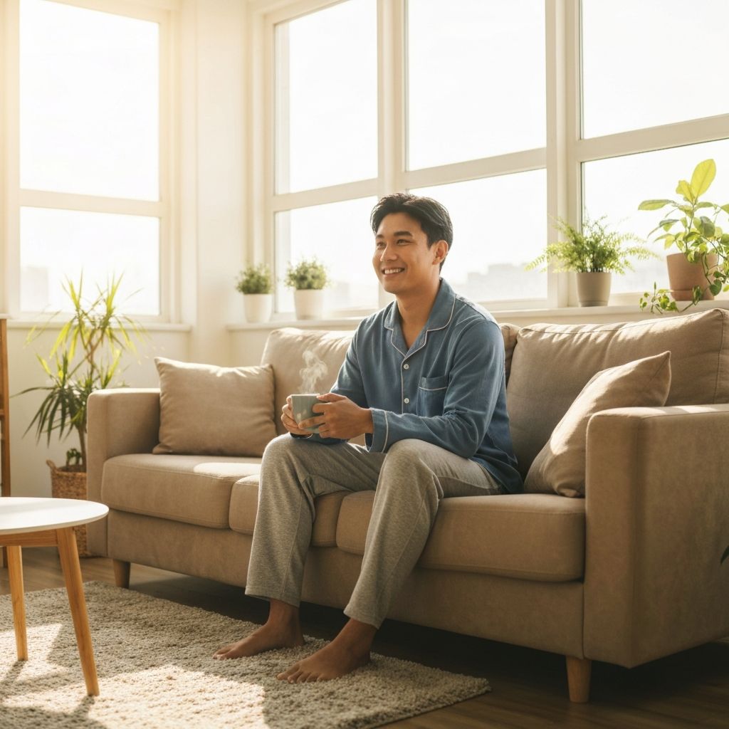 Persona disfrutando café en casa